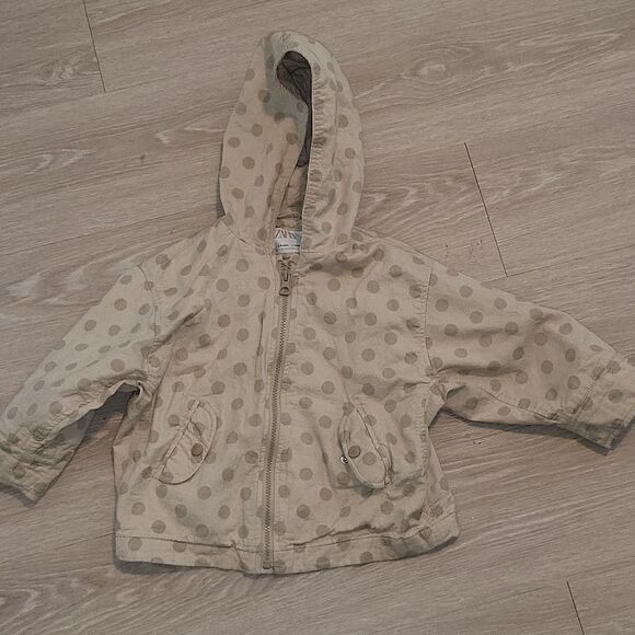 Zara Polka Dot Tan Hooded Parka Jacket - Picture 1 of 2
